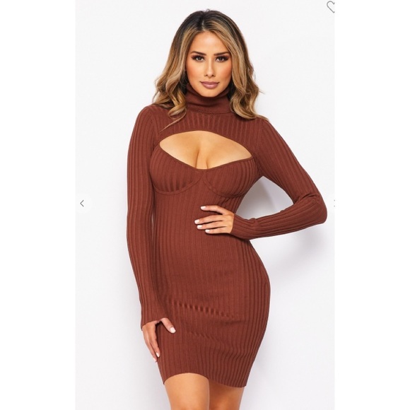 Coco Brown Cut-Out Sweater Dress - Picture 4 of 9